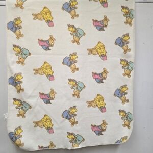 Vintage Springmaid Fleece Baby Blanket 40"×29"‎ Ivory Bunnies Bunny Rabbit